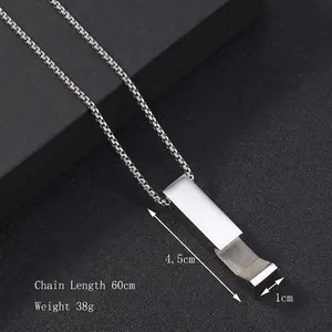Geometric stainless steel long bar pendant necklace with square link chain for men
