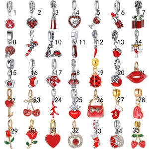 Red Enamel Pendants Rhinestone Heart Strawberry Christmas Charms For DIY Jewelry Making Necklaces Bracelets
