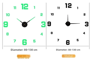 Comparison of DIY large wall clock in luminous green and classic black options