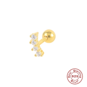 S925 sterling silver gold stud earring with four sparkling cubic zirconia stones