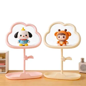 Cloud Shape Desktop Makeup Mirror Rotating PP Frame With Storage Tray Jewelry Hooks Cute Cartoon Style For Girls