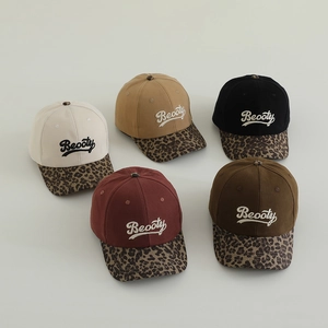 Kids Baseball Cap Leopard Print Brim Letter Embroidery Cotton Blend Sun Protection Outdoor Sport Hat Boys Girls