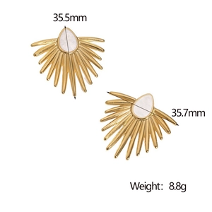Boucles d'oreilles éventail en acier inoxydable doré 18 carats avec nacre blanche, 35mm