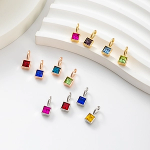 Square Colorful Birthstone Charms Alloy Crystal Pendants DIY Jewelry Making Women