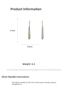 Detail view of water drop earrings showing 5.5cm length and zircon stone specs