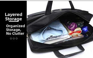 Detail view of the multi-layer storage capacity in the black waterproof business briefcase