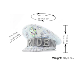 Sparkling white bride captain hat with rhinestones and pearls for party events