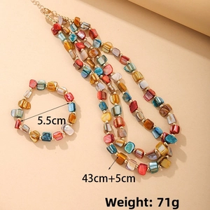 Detail view of colorful beaded shell necklace set with 43cm+5cm adjustable chain and weight 71g