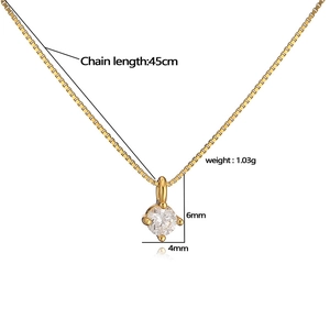 S925 sterling silver necklace featuring a classic 4-claw cubic zirconia pendant in gold finish