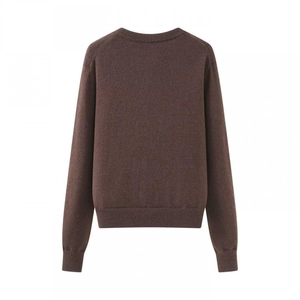 Braune Damen Strickjacke mit Rautenmuster, Rundhalsausschnitt und Rippbündchen