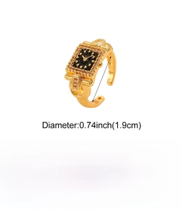Detailed specs of adjustable gold watch ring made of copper with 1.9cm diameter
