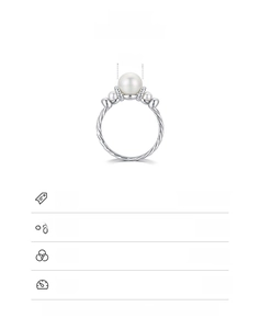 Macro detail of S925 sterling silver pearl ring with twisted band and 7.2mm pearl