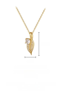 Detailed specs of leaf pendant necklace with dimensions 2.4x1cm and 45cm steel chain