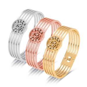 Roman style hollow geometric bangles with rhinestone tree of life in gold, silver and rose gold
