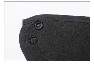 Detail of windproof hat showing high-quality black fabric and double snap button closure