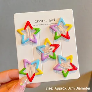 Set of 5 colorful Y2K dopamine style star-shaped metal hair clips for women