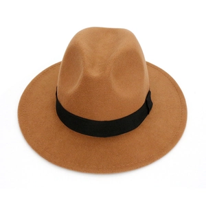 Classic camel wool fedora hat with black grosgrain band, stylish British jazz hat for men women