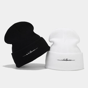 Whatever Letter Embroidery Beanie Hat Acrylic Cuffed Knit Cap Winter Warm Outdoor Streetwear For Men Women
