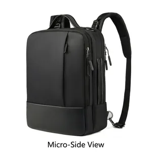 Waterproof black business laptop backpack with ergonomic handle and dual compartments