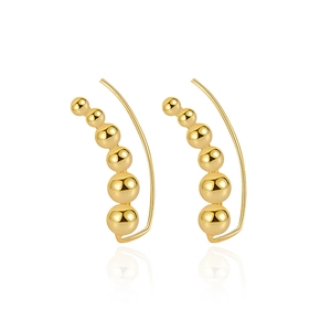 Minimalist 925 silver stud earrings with polished golden gradient metal beads in a curve