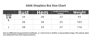 Detailed size chart for seamless sports bra set showing measurements for S, M, and L sizes