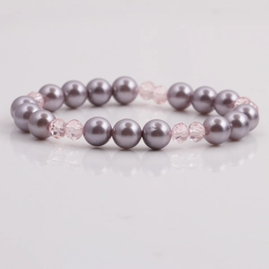Fashion beaded bracelet with purple faux pearls and pink faceted crystal beads for women