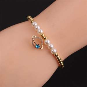 Beaded Bracelet White Imitation Artificial Pearl Copper Gold Beads Zircon Star Planet Charm Fashion Jewelry For Women