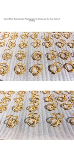 Detail shot of chunky gold knotted rings with polished finish and adjustable opening