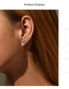 Close-up of vintage oval turquoise gemstone earring with silver micro-pave setting