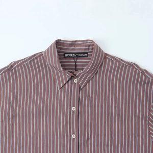 Women's casual striped poplin shirt with lapel collar and button-down front in brown and blue