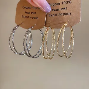 Bamboo textured double layer hoop earrings in gold and silver finish 100% copper