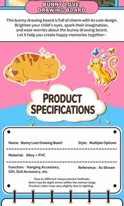 Product specification card for cute cat mini electronic drawing board keychain accessory