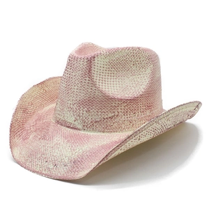 Pink and white snakeskin pattern wide brim western cowboy hat with a curved brim design