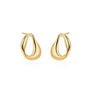 Elegant gold S925 sterling silver geometric stud earrings with a hollow oval design