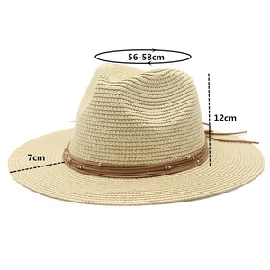 Straw fedora hat dimensions showing 7cm brim, 12cm height, and brown rope trim detail