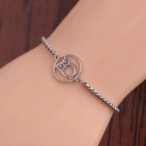 Stainless Steel Owl Pendant Bracelet Hollow Round Charm Box Chain Adjustable Sliding Buckle Minimalist Jewelry