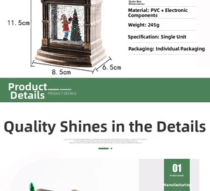 Detail view of Santa Claus snow globe lantern with dimensions 11.5cm by 8.5cm