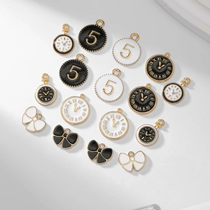Enamel Alloy Charms Pendants Clock Watch Numeral Bowknot Shapes For DIY Jewelry Making Keychain Necklace Earring Accessories