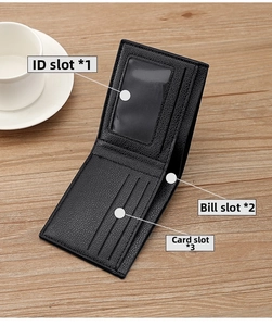 Men's soft PU leather bifold wallet featuring multiple card slots and an ID window view