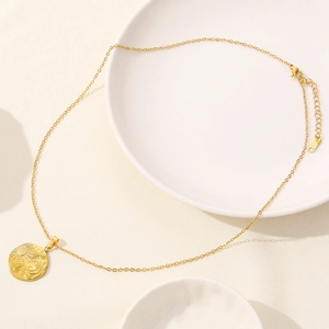 Retro 18k gold plated stainless steel sun moon and stars pendant necklace for women