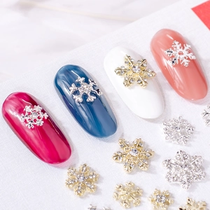 Winter Christmas snowflake nail art charms with rhinestones in gold and silver alloy finish