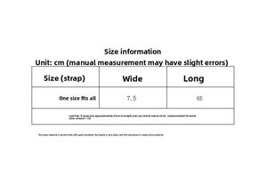 Detailed size chart for wide elastic waist belt with dimensions in centimeters and material info