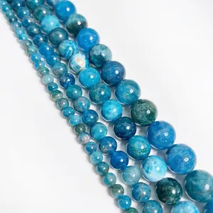 Natural blue apatite gemstone round beads in various sizes for DIY jewelry making