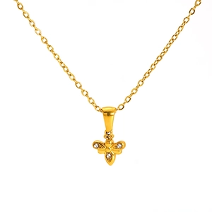 Golden bee pendant necklace with zircon crystals on a stainless steel chain