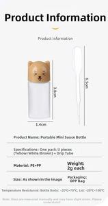 Specifications of mini condiment bottles including PE/PP material and size dimensions