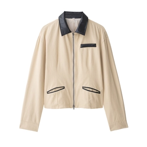 Giacca Da Donna Colorblock Cerniera Lampo Cachi Poliestere Finiture In Ecopelle Colletto A Revers Casual