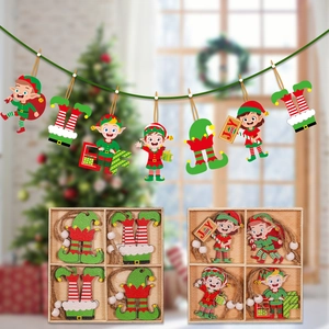 Christmas Tree Ornaments Wooden Elf Jester Hanging Pendants For Holiday Party Home Decor With Storage Box And Rope