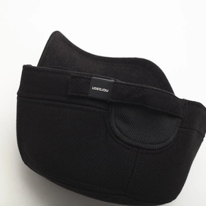 Mens thermal flat top hat with ear flaps in black wool blend for winter warmth
