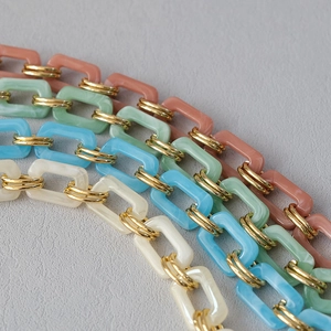 Fashion resin acrylic bag chains in pastel pink, green, blue, and white with gold links