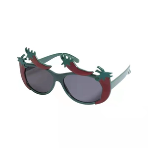 Lustige Sonnenbrille in Chili-Form für Partys mit rotem Rahmen und grauen Gläsern